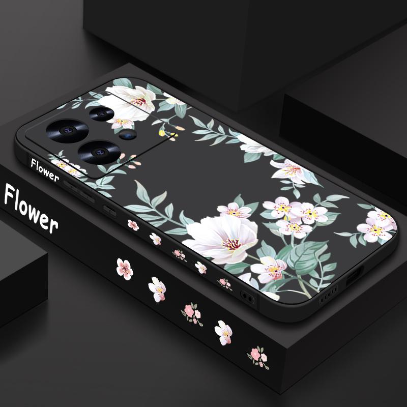 Coque fine mate à imprimé floral uni pour Xiaomi 13T Pro, Poco F6, X6, X5, Redmi Note 14 Pro, 13, 12, 11, avec cordon, en TPU souple et antichoc