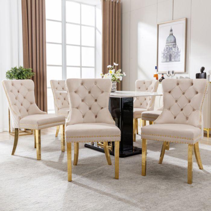 Chaise Tapissée - MUVOE - Beige/Doré - Acier Inoxydable Plaqué or - Revêtement En Velours - 1 Place