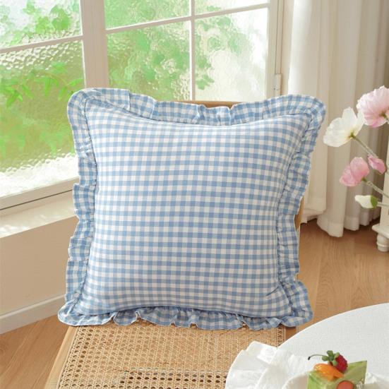 Cuscini Decorativi da Ufficio Interno, Federa per Cuscino Decorativa con Volant, Cotone a Quadri con Bordo Arricciato, Protezioni Cuscino Stile Rustico 18x18 Pollici 20x12 Federa