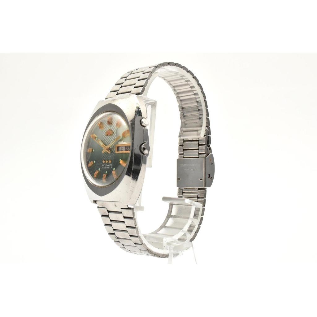 Used ORIENT Three Star 469654-6B Automatic Winding 21 Jewels Green Dial Day Date Vintage Unisex Watch Working Item