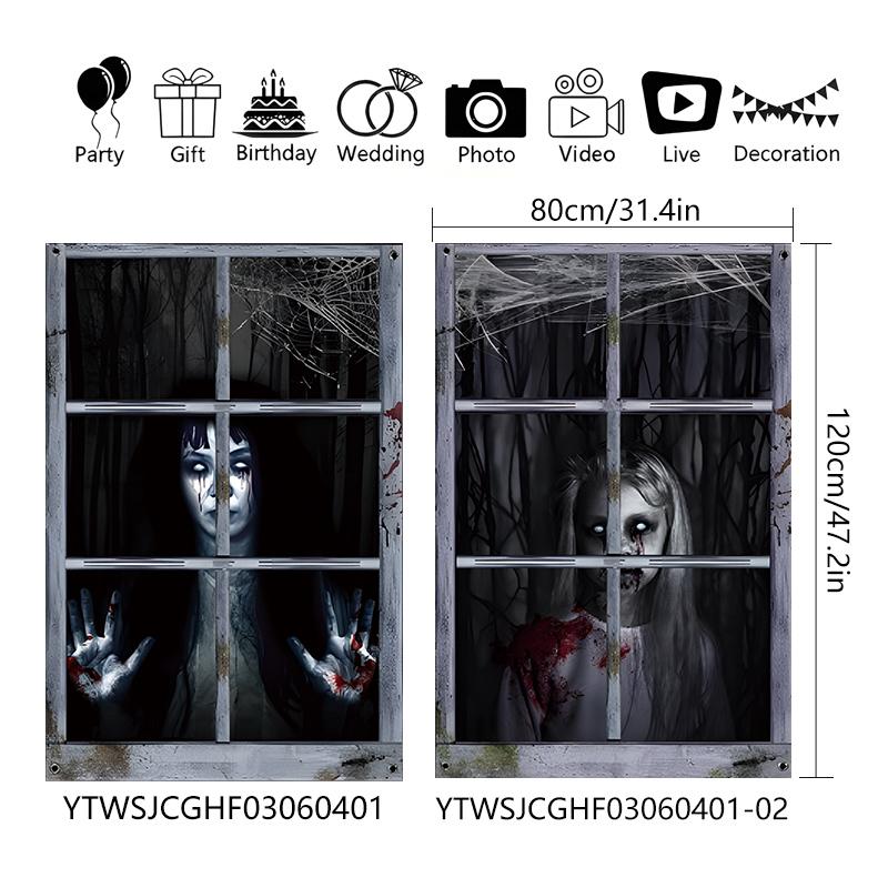 New Halloween Style 2 Pack Halloween Ghost Curtain Decorations - Female Ghost Window Cover For Indoor/outdoor Party Decor