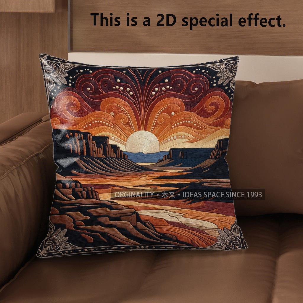 2D Southwestern Desert Sunset Throw Pillow Covers** Pattern Cushion Cover Suitable For Sofa Bedroom Car Pillow Cover