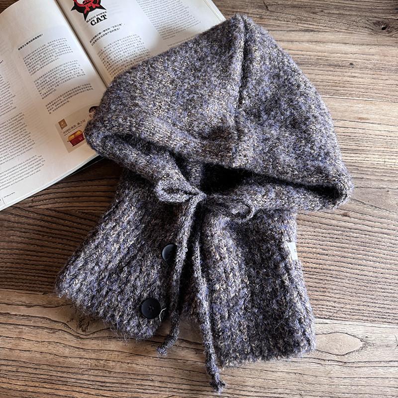 Solid Knitted Color Cap With Wide Brim And Ear Warmers For Autumn Winter Casual
