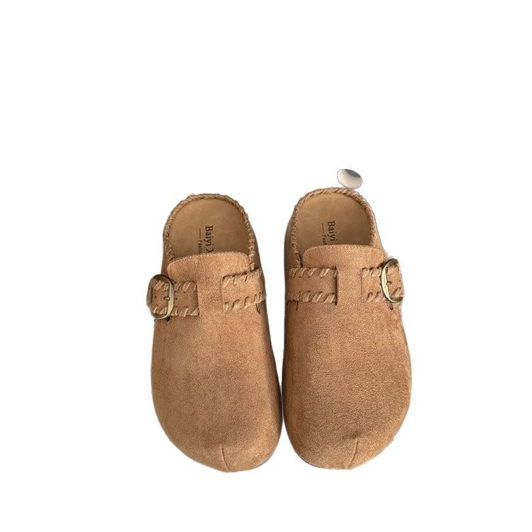 Plateau-Sohlen Boken Schuhe Tasche Kopf Halbschuhe Damen Oberbekleidung 2025 neu Sommer und Herbst Retro Ein-Pedal Innenhöhe erhöhen Boken