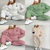 Autumn Winter Trendy Geometric Pattern Knit Pantsuit For Women Casual Lounge Wear