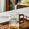 2pcs 500ml Glass Cups with Walnut Handle Household Heat-resistant Mug Large Capacity Tea Making Cup Office Drinking Glasses