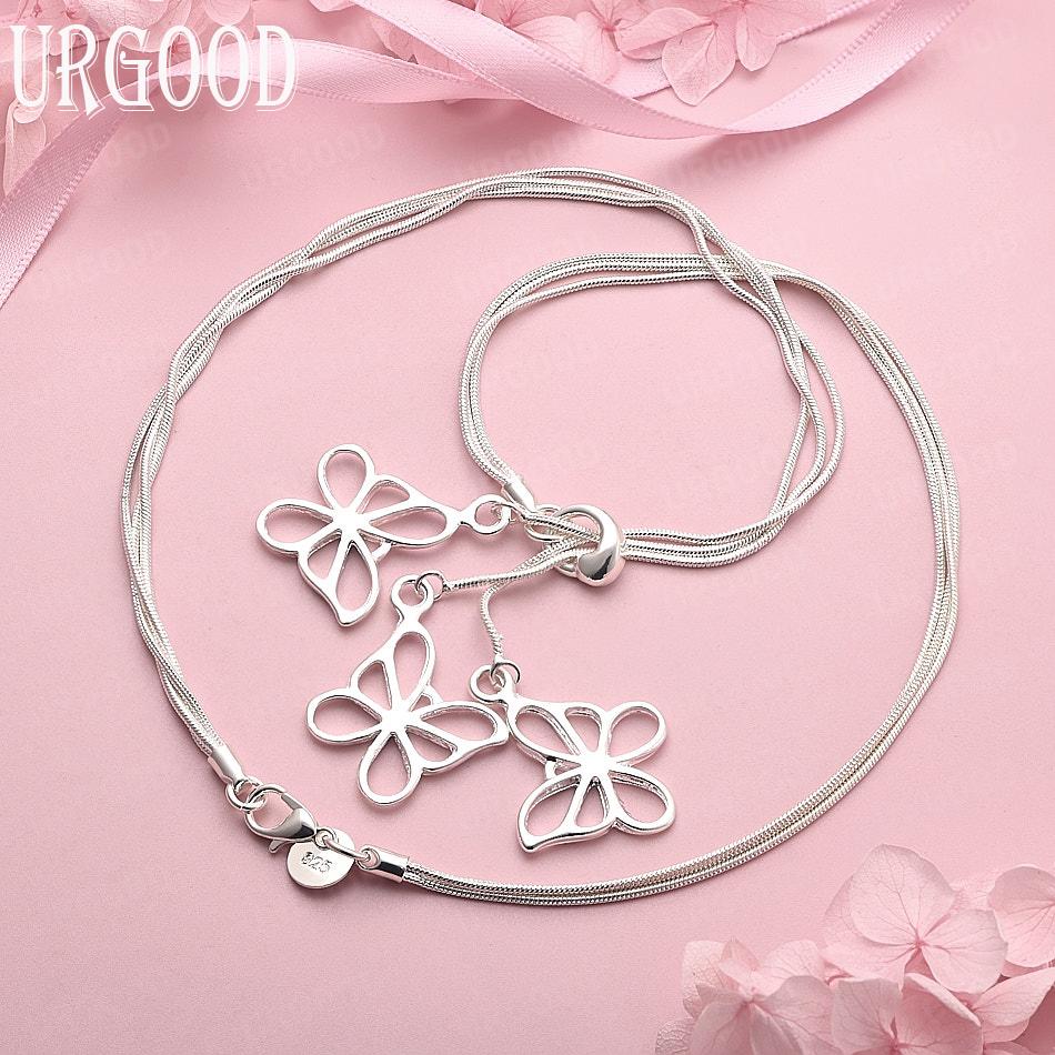 

925 Sterling Silver Wedding Jewelry Snake Chain Butterfly Necklace 48cm