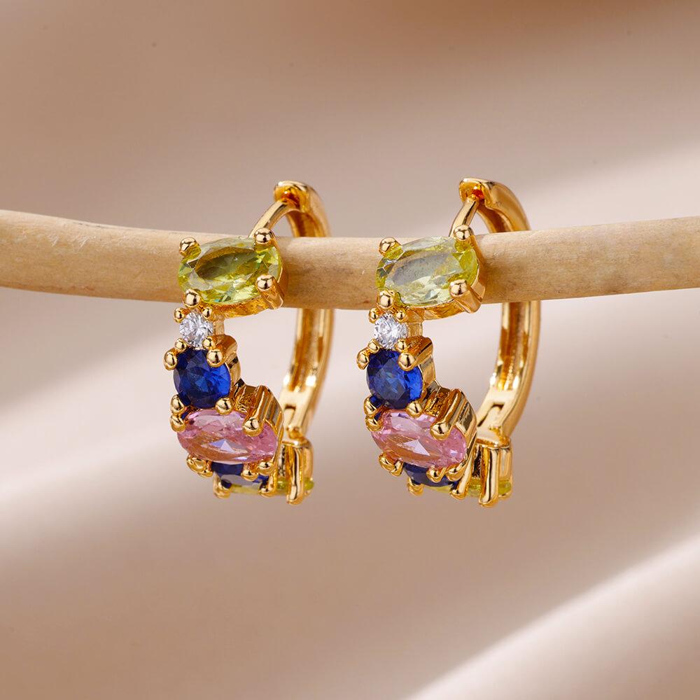 Colored Zircon Earrings For Womenstainless Steel Hoop Earring Luxury New In Wedding Trending Jewelry Gift Aretes Mujer