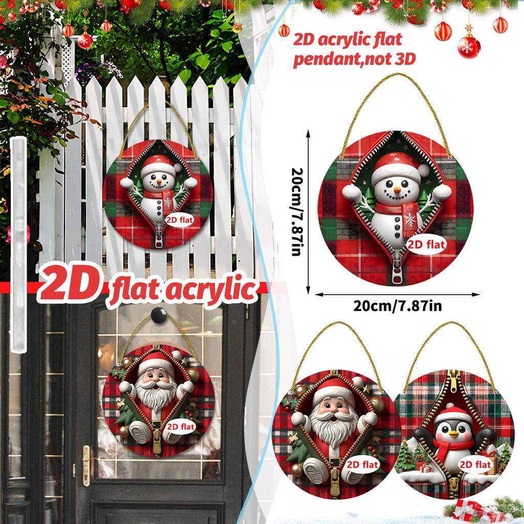 Christmas Cartoon Santa And Penguin 2D Flat Acrylic Garden Door And Window Pendant Decoration Props