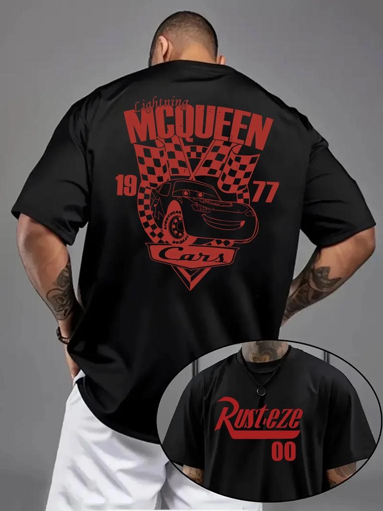 Tricou Bărbați Disney Cars Lightning McQueen, 100% Bumbac Pur cu Mânecă Scurtă, Top Bărbați la Modă și de Înaltă Calitate