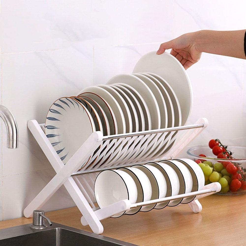 X-Type Foldable Drain Rack Large Capacity Dish Drying Rack Folding Bowl Draining Stand  Kitchen