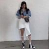 Gonna Vintage Irregolare in Pelle a Vita Alta da Donna, Perfetta per la Primavera