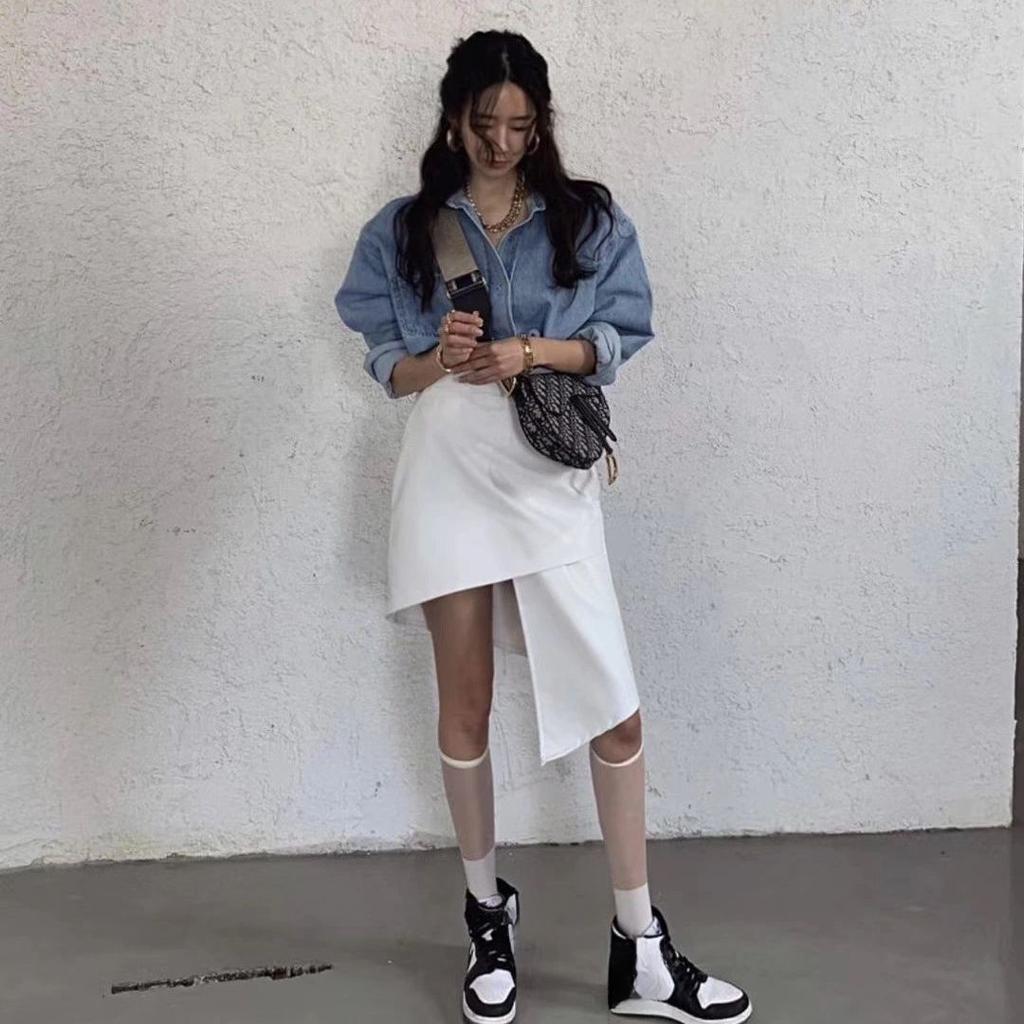 Vintage High Waist Irregular Leather Skirt for Women, Perfect for Spring