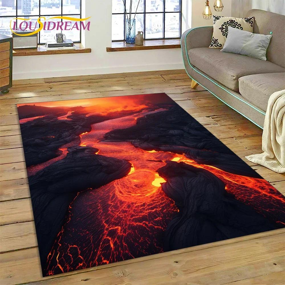 3D Volcano Lava Magma Carpet Rug for Bedroom Living Room Home Sofa Decoration,Children Game Large Decor Floor Mat Non-slip Gift