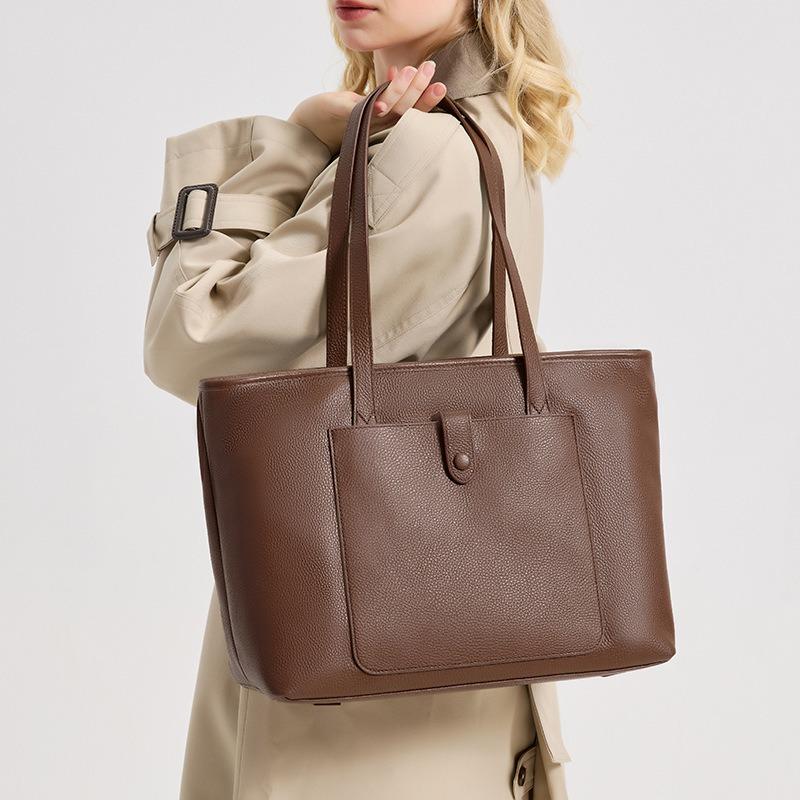 New trendy first-layer cowhide large-capacity large bag women's commuter tote bag versatile single shoulder leather women's bag