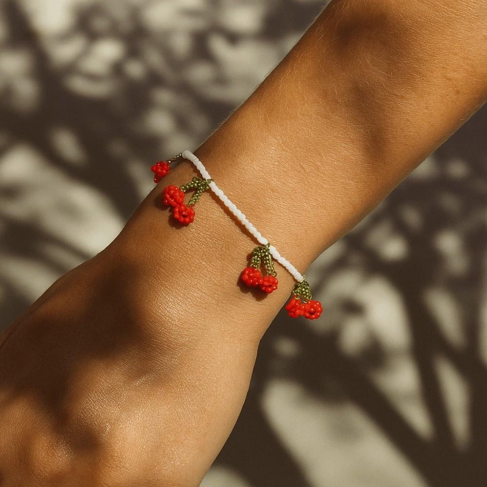 Grapes Vegetables Hand Chain Orange Strawberry Cherry Bangle Colored Beaded Fruits Bracelet  Women