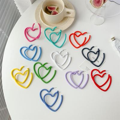 Candy Colored Love Heart Hoop Earring Simple Love Earrings Dopamine Love Heart Big Hoops  Women