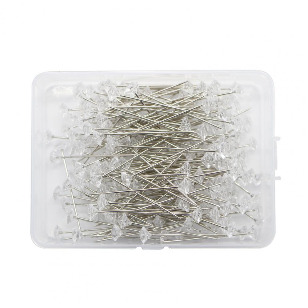 100Pcs/Box Transparent Faux Diamond Bouquet Pins Corsage Elegant Boutonniere Pins Straight Floral Pins DIY Craft