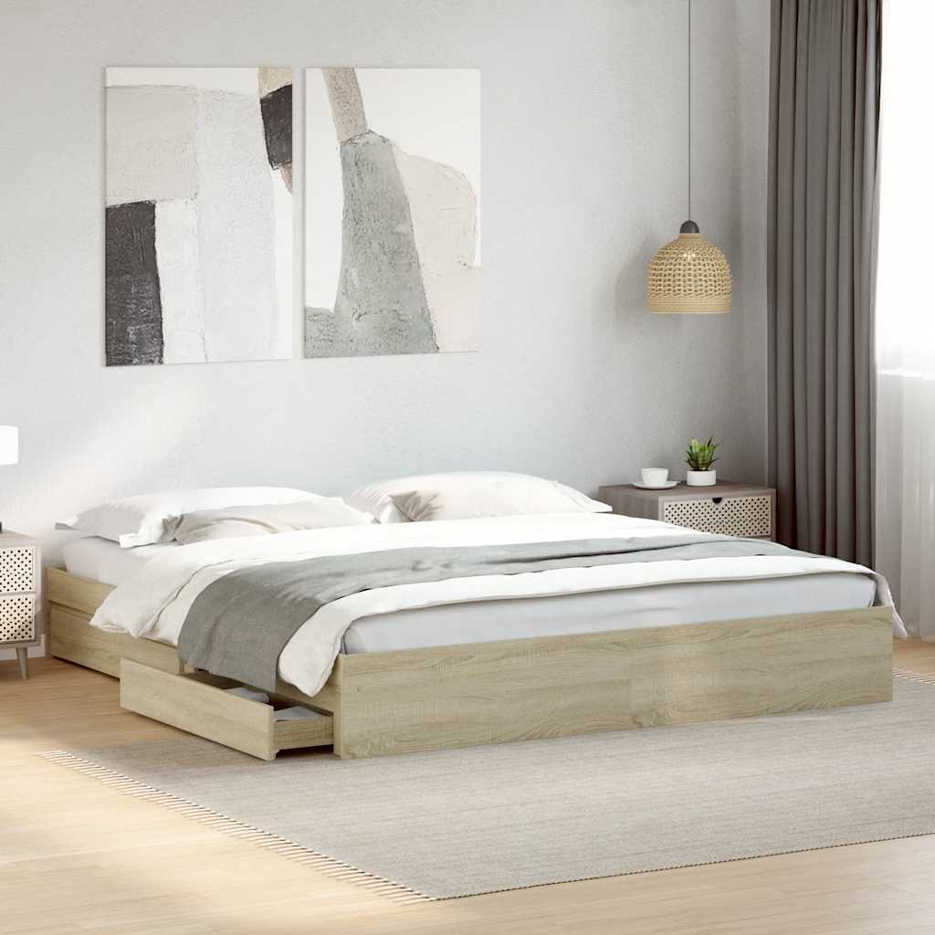Bed Frame with Drawers Sonoma Oak 180x200 cm Particleboard