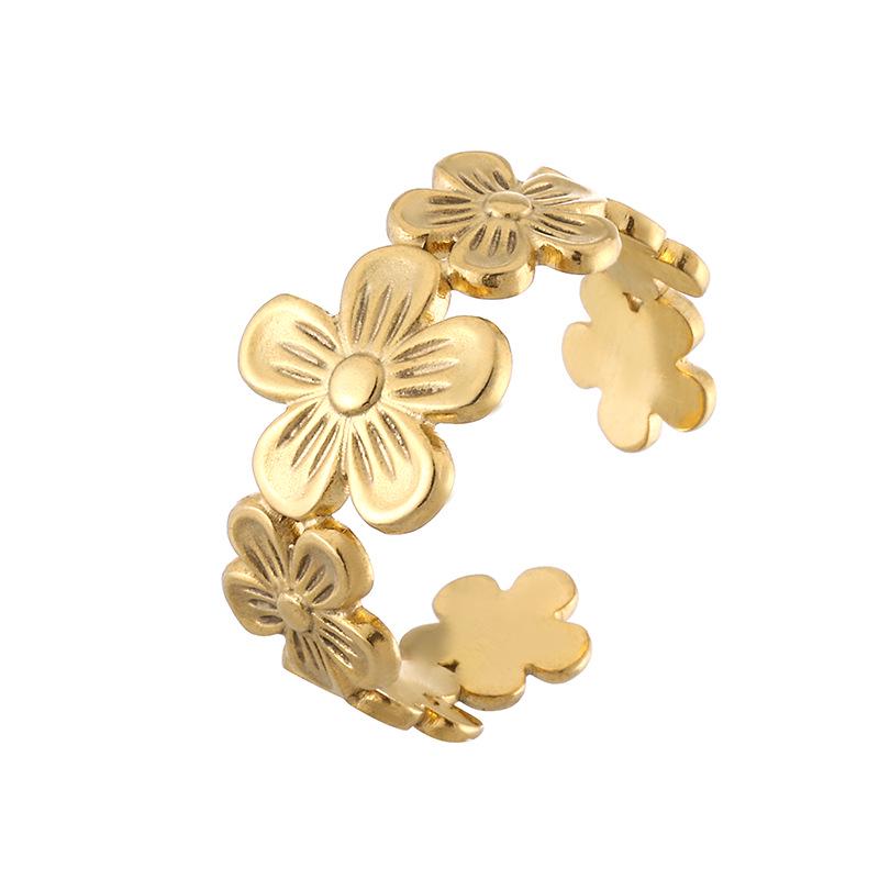 European and American Stainless Steel Flower Open Finger Ring for Women - Simple Niche Titanium Steel Design