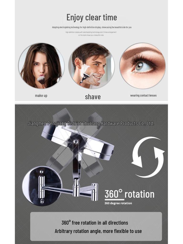 Dual-Sided LED Wall-Mounted Makeup Mirror with Magnification and Fill Light for Punch-Free Hotel Bathroom Use