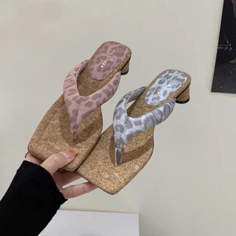 High Heels Women Slippers Square Toe Clip Toe Sandals Summer Shoes 2025 New Chunky Dress Pumps Casual Flip Flops Woman Slides