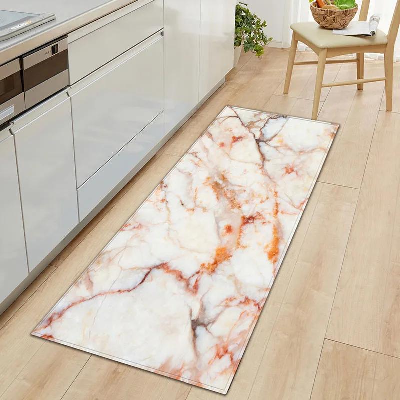 1 PC Anti-Slip Kitchen Carpet Black White Marble Printed Entrance Doormat Floor Mats Carpets for Living Room Bathroom Mat Rugs