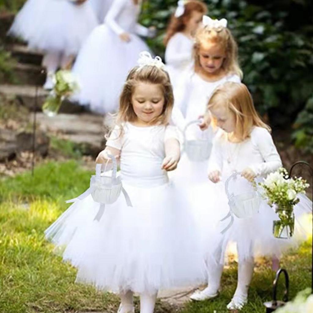 White Flowers Girls Basket Wedding Flower Girl Basket Simple Wedding Basket Hand Held Wedding Ceremony Party Decorations