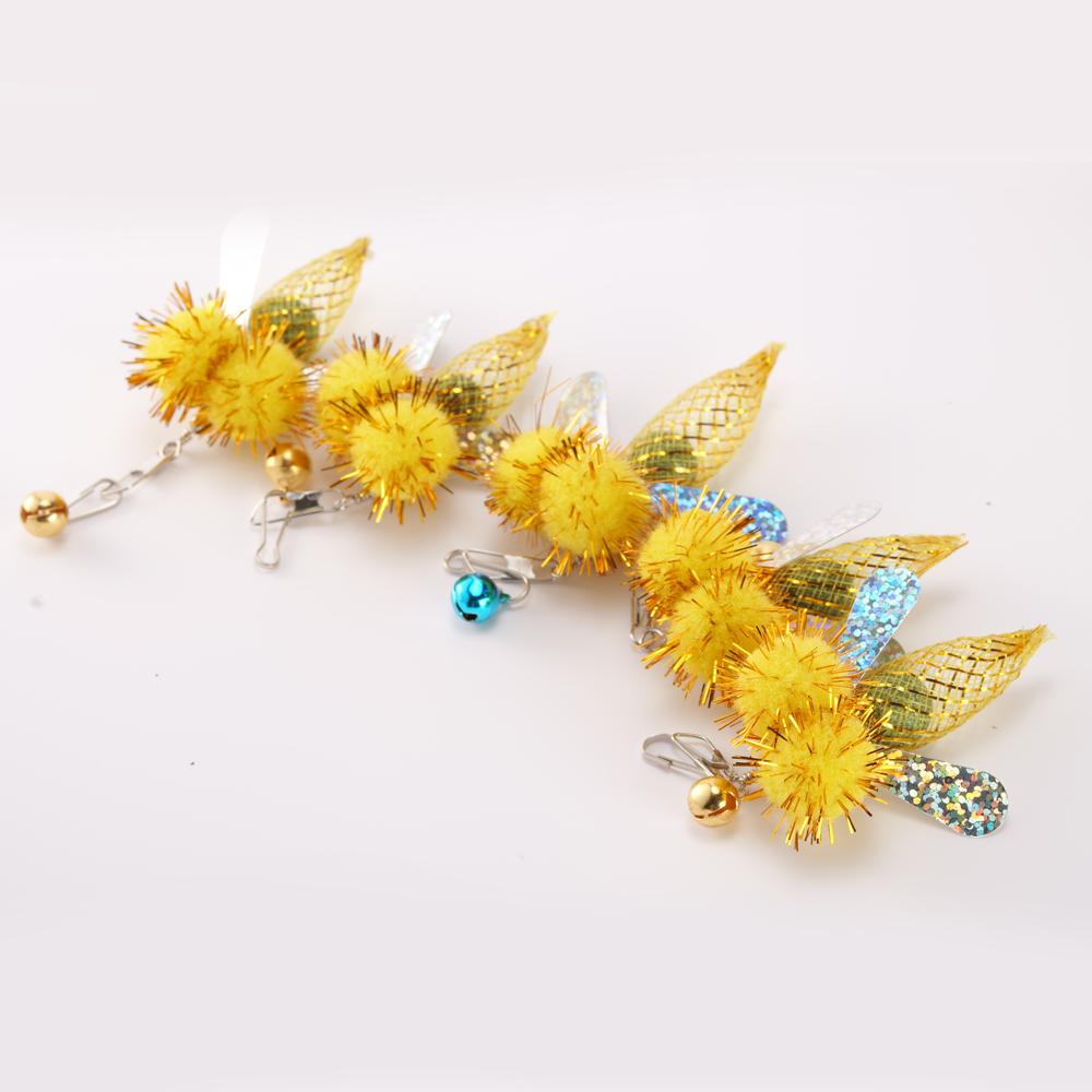5pcs Plush Fly Cat Teaser Stick For Changing Heads Cat Toy Cat Teaser Wand Catnip Ball Pet Toy