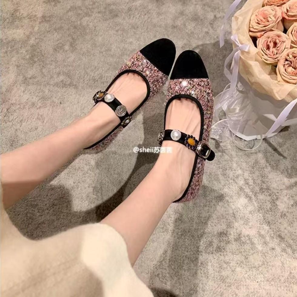 [] Princess Anne~ Xiaoxiangfeng tweed badge buckle Mary Jane single shoe women's banquet