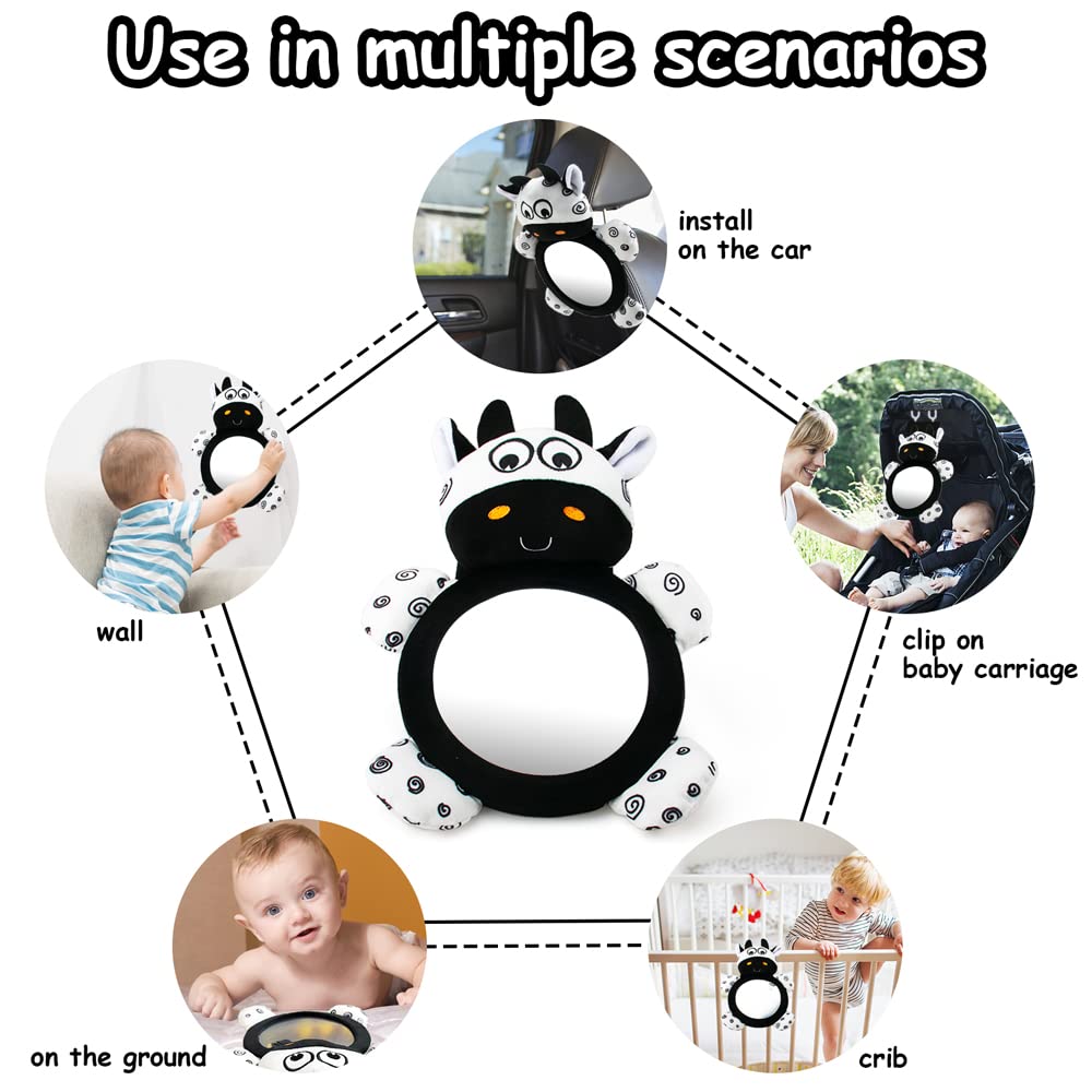 Baby Mirror Toys Multi-Function High Contrast Black and White Baby Toy Infant Soft Mirror Tummy Time Easy To Install Infant Toys