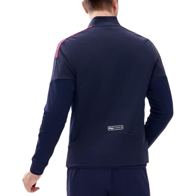Fila Athletics Basic Stand Collar Color Block Tennis Sports Knitted Long Sleeve Jacket Men Jackets Dark-Blue A11M243503F-NV