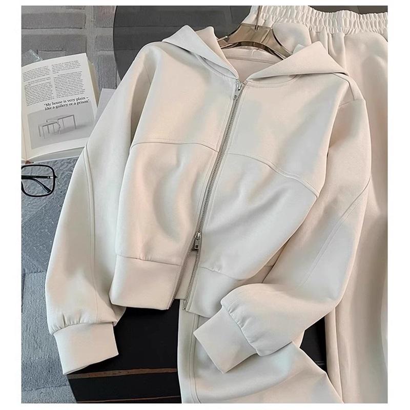 Women's 2-Piece Casual Tracksuit, Zip-up Collar Sweatshirt Elastic Waist Pants Loose Fit Loungewear Set