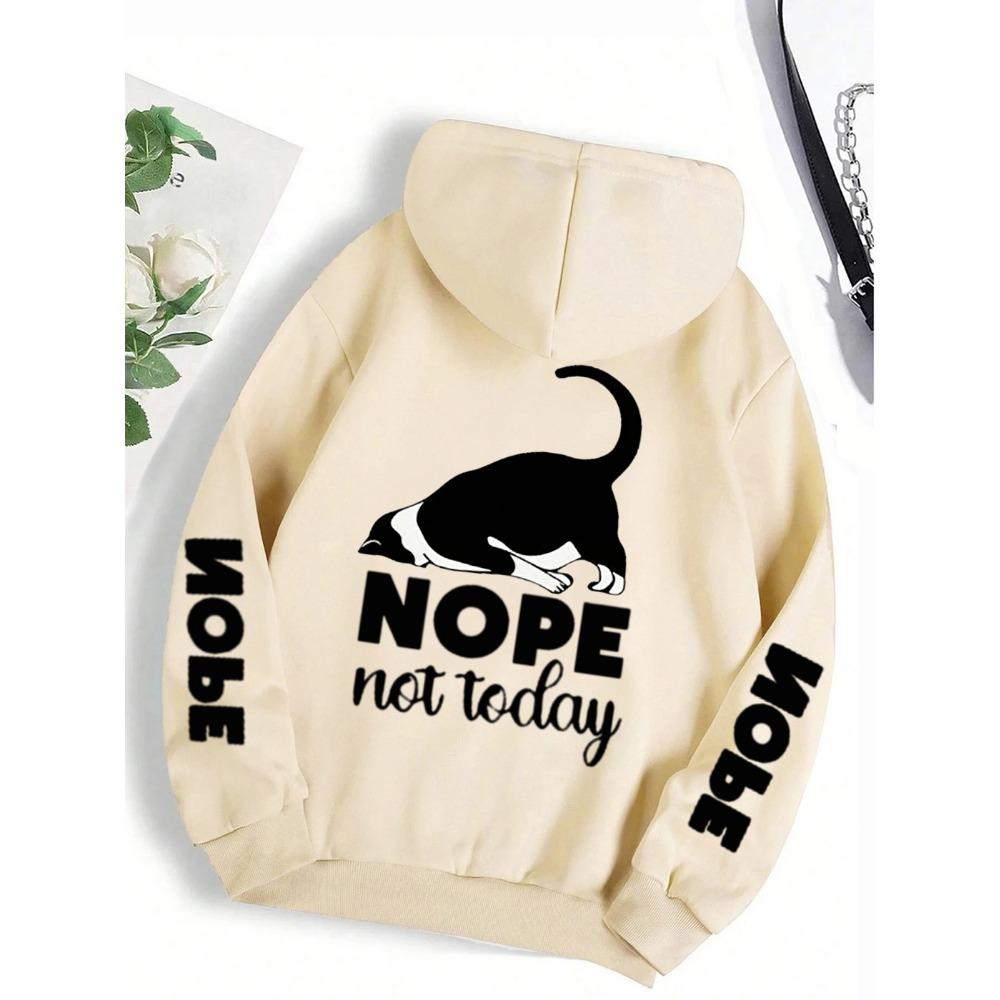 Casual Woman Men Hoodies Nope Not Today Cute Cat Printing Pullovers Loose Pocket Warm Fleece Sweatshirts Autumn Female Clothing