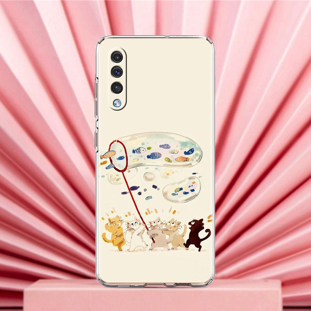 Phone Case For Samsung A56 A36 A26 A24 A16 A14 A12 A32 A50 A70 A20E A22 A40 A34 A54 A42 A52 5G A04s A06 Cover Cat Fishing