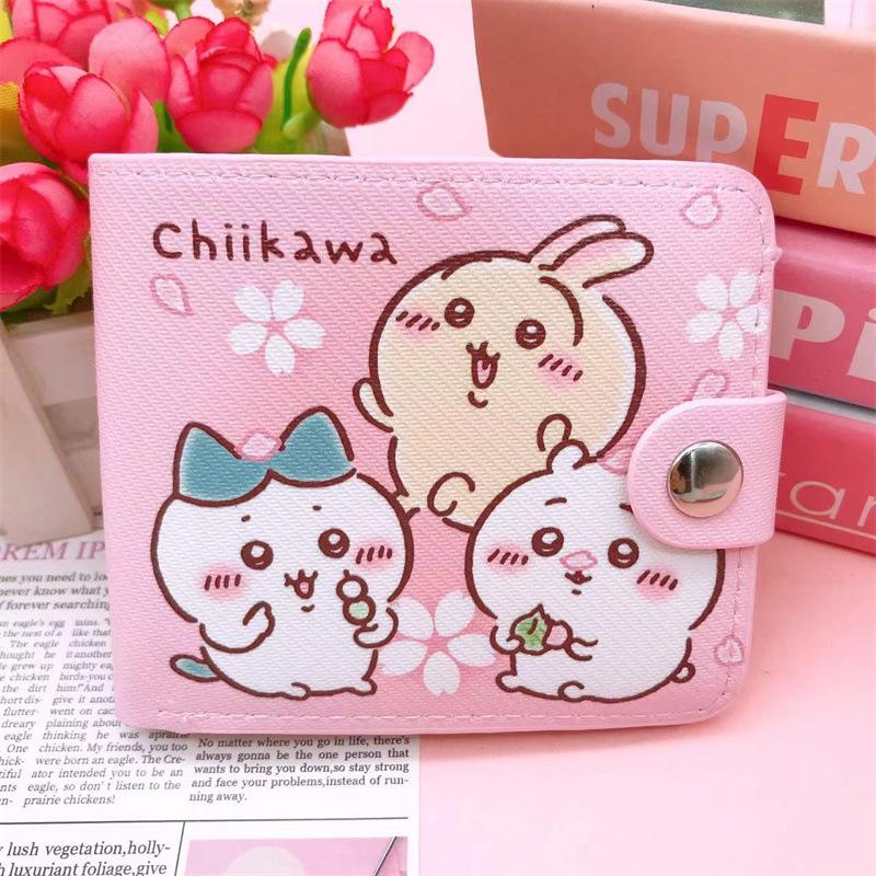 Kawaii Chiikawa Coin Bag Cute Cartoon Pu Leather Wallet Short 2-Fold Money Change Pouch Lovely Casual Card Holder With Buttons