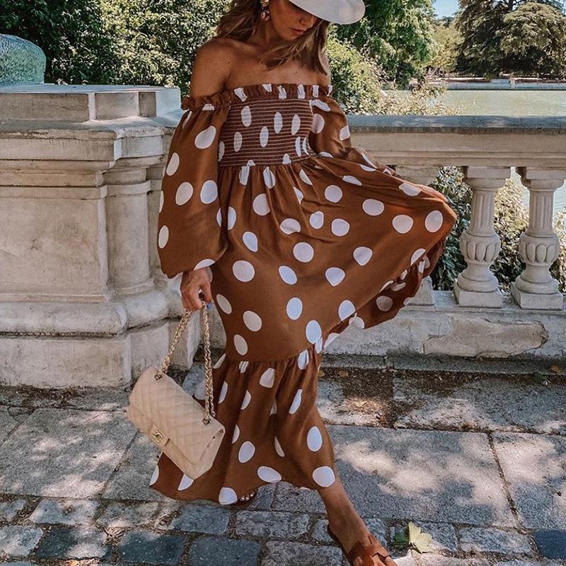 Summer new European and American women's clothing fashion loose dress chest-wrapped long-sleeved shoulder-printed long dress