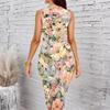 Women Plus Size Sleeveless Round Neck Midi Dress Elegant Gradient Floral Print Bodycon Dress For Daily Party Wear