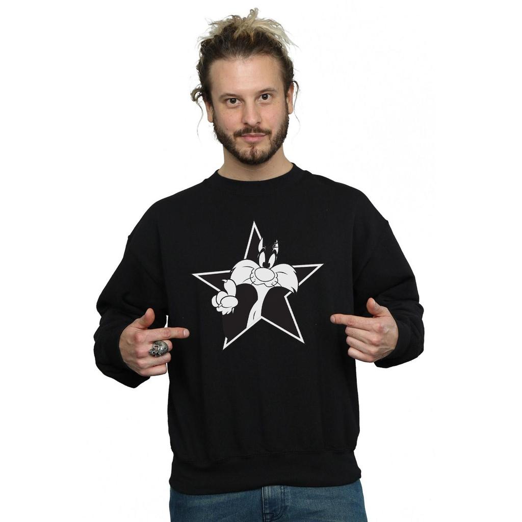 Looney Tunes Mens Sylvester Mono Star Sweatshirt