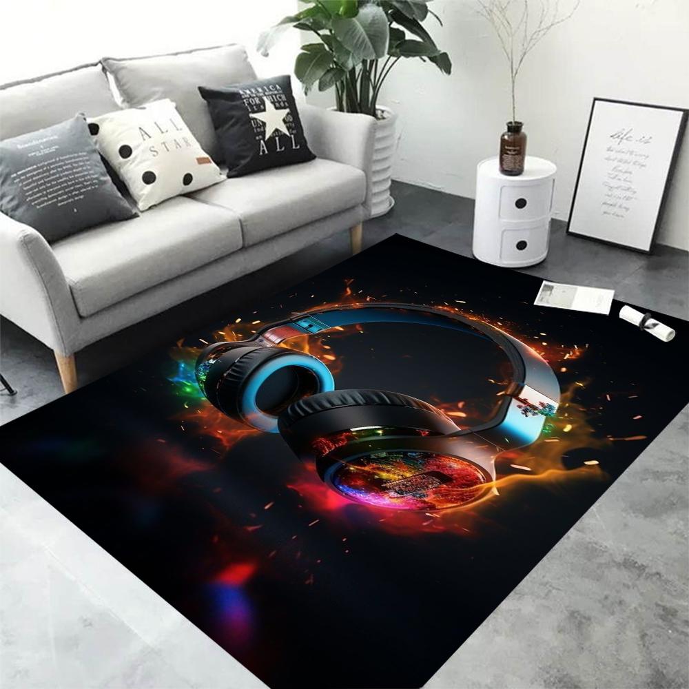 

1pc Flame Like Flowing Headphones Cool Headphones Living Room Carpet Game Room Music Room Anti Slip Mat Music Enthusiast 40x60cm
