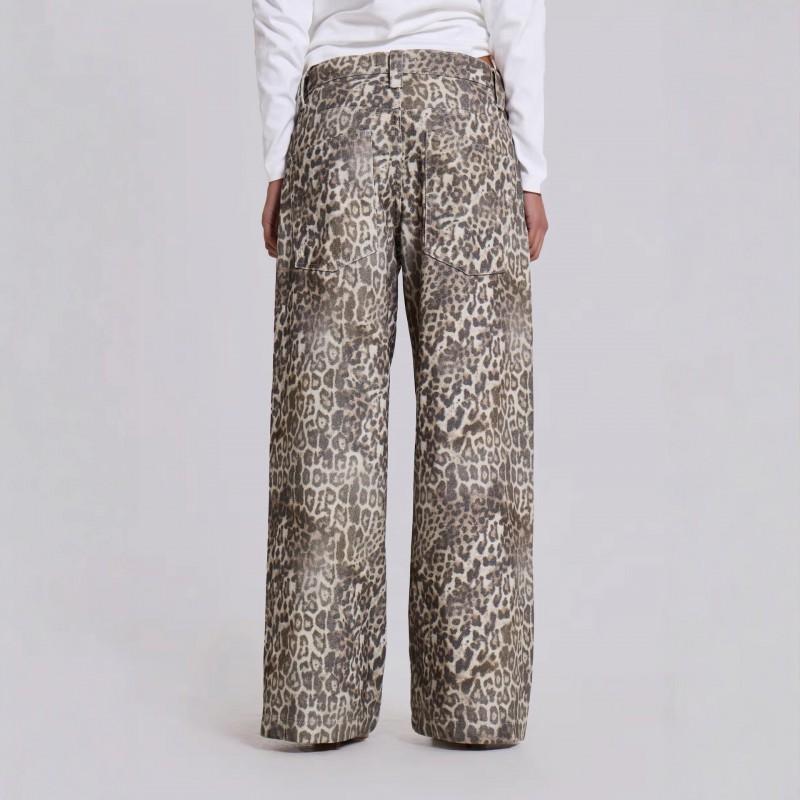 Y2K Low Waist Wide Leg Jeans Women Leopard Print Streetwear Casual Trousers