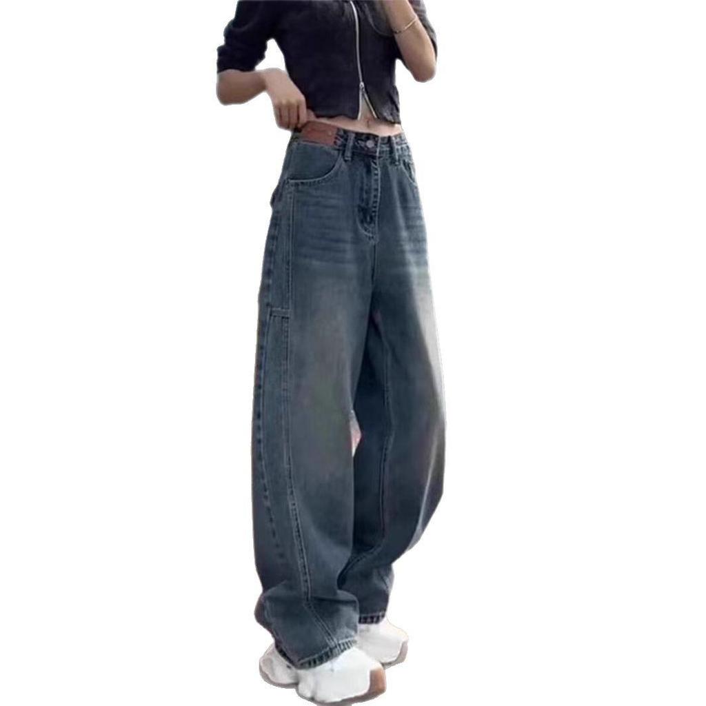 Women's Blue Retro Wide-Leg Jeans - Spring Collection, Floor-Length, Small To Plus Sizes, Trendy and Loose Fit.