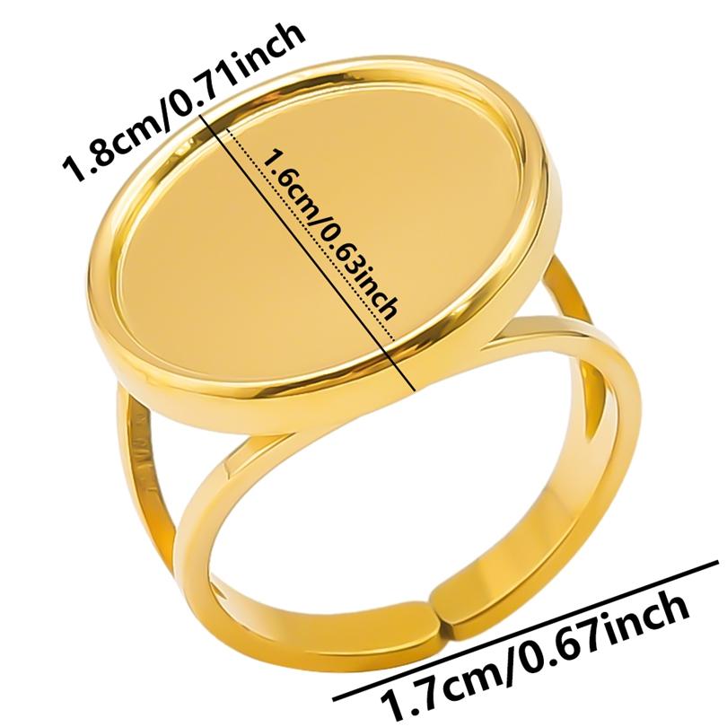 Fashion DIY Drip Oil Rhinestone Round Oval Water Droplets Blank Settings Open Adjustable Stainless Steel Ring For Women Men Gift