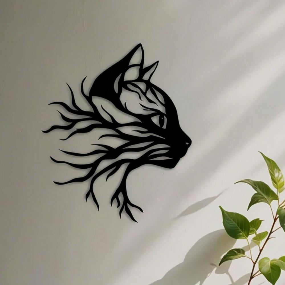 2D Minimalist Cat Metal Wall Art Laser Engraved Modern Craft Home Office Decor Gift