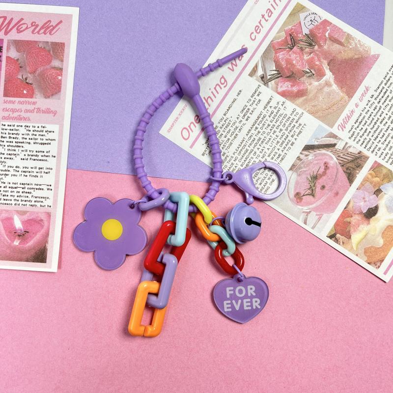 1 Piece Cute Little Flower Key Ring Creative Candy Color Flower Heart Keychain Bag Pendant Accessories