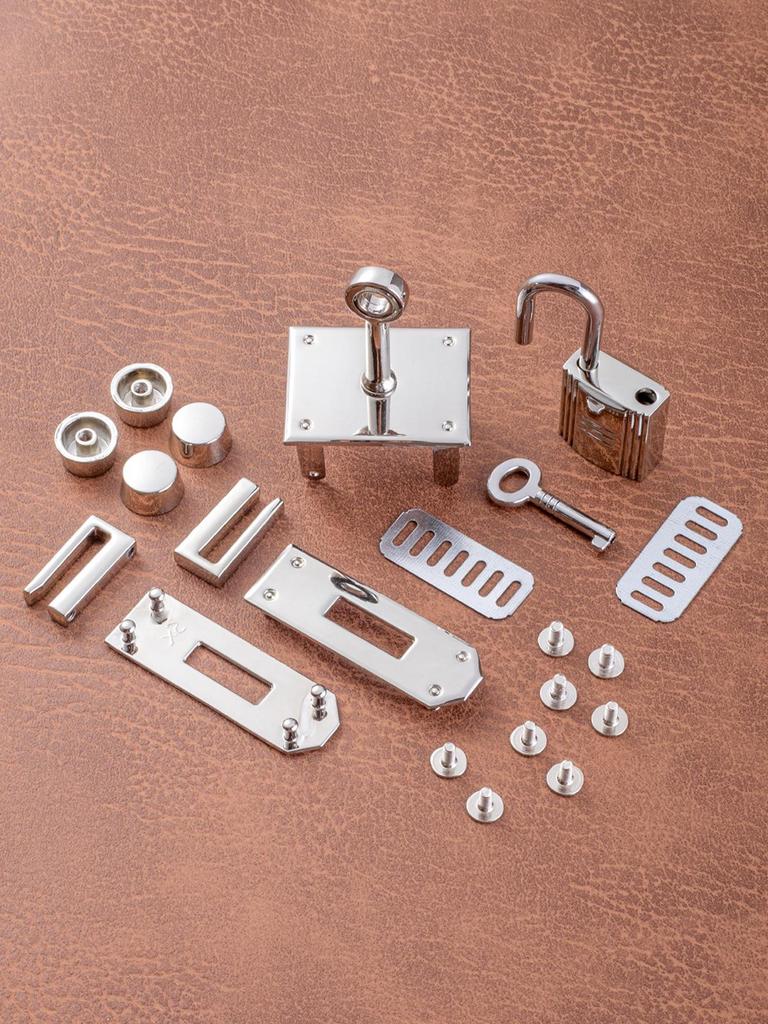 Platinum Leather Hardware Set: Lock, Buckle, Screw, Base, Stud, Clasp - Free Shipping