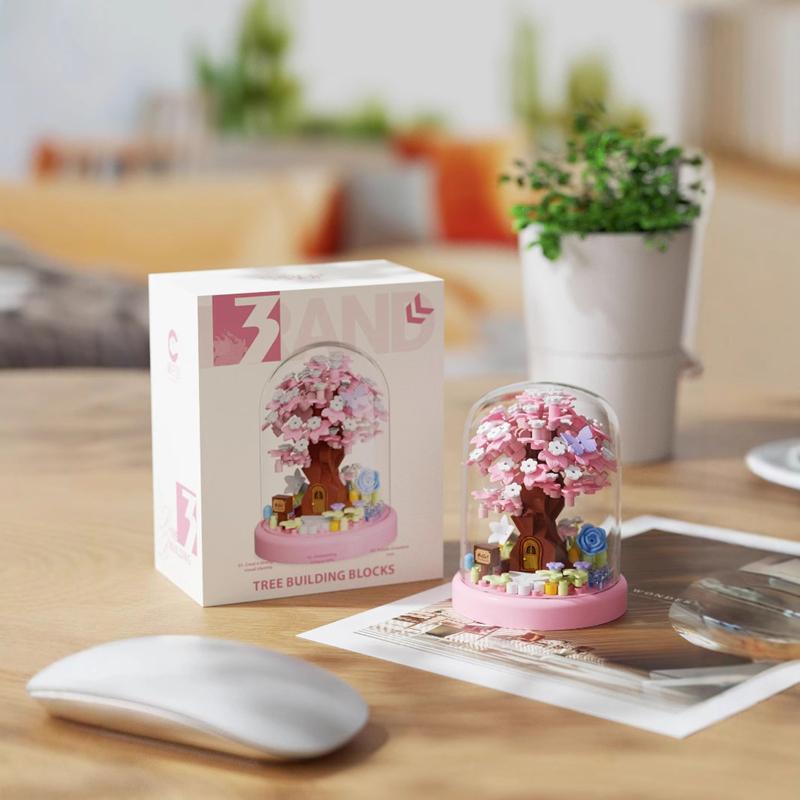 Cadou de Ziua Îndrăgostiților Casă în Copac cu Flori de Cireș Blocuri de Construcție Buchet Puzzle Asamblare Jucărie Imagine Ornamente