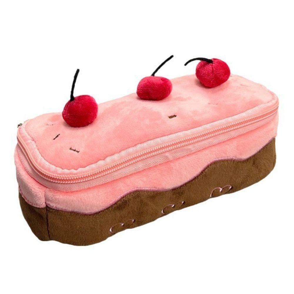 

Cherry Cake Plush Pen Bag Cosmetic Bags Pencil Pouch Back To School Stationery Bag Student Gift as picture