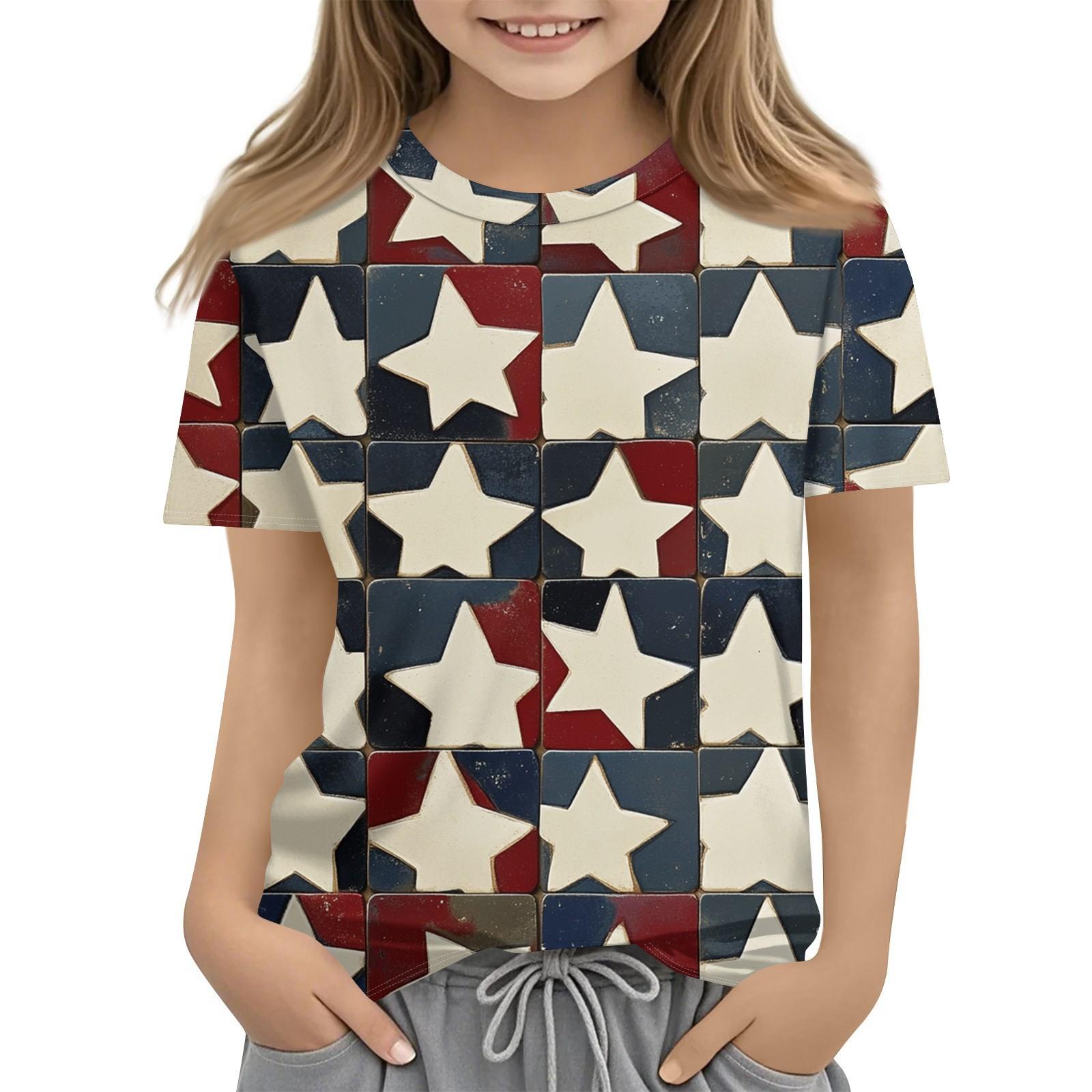 

Детская модная повседневная футболка с коротким рукавом и принтом «День независимости» с круглым вырезом 110 бежевый