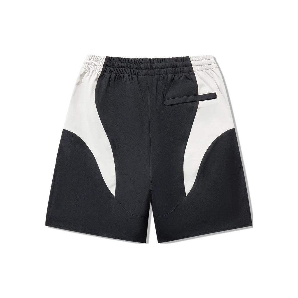 Li Ning Color Block Mid Rise Gerade Locker Sports Shorts Herrenshorts Schwarz Off-White AKSU165-1